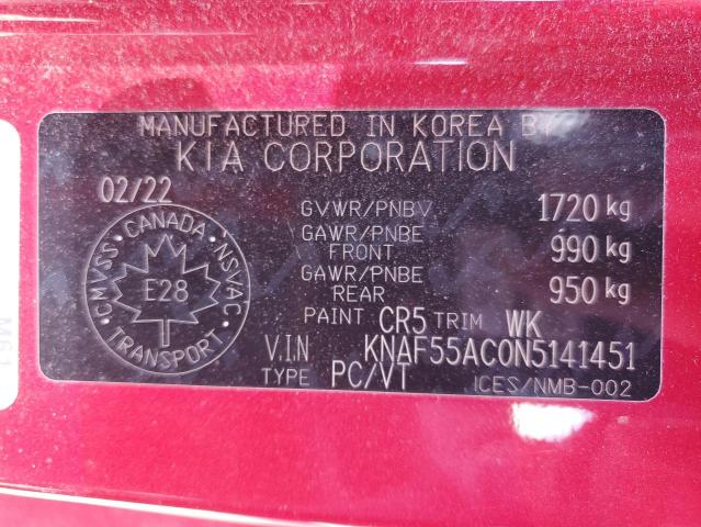 KNAF55AC0N5141451 - 2022 KIA FORTE EX წითელი ფოტო 13