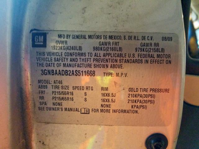 3GNBAADB2AS511668 - 2010 CHEVROLET HHR LS  photo 10