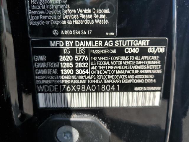 WDDEJ76X98A018041 - 2008 MERCEDES-BENZ CL 600 BLACK photo 12