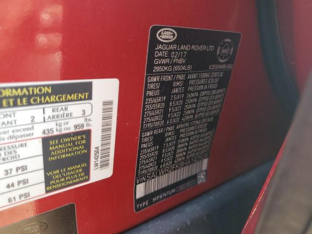 SALWR2FK8HA142504 - 2017 LAND ROVER RANGE ROVE HSE RED photo 13