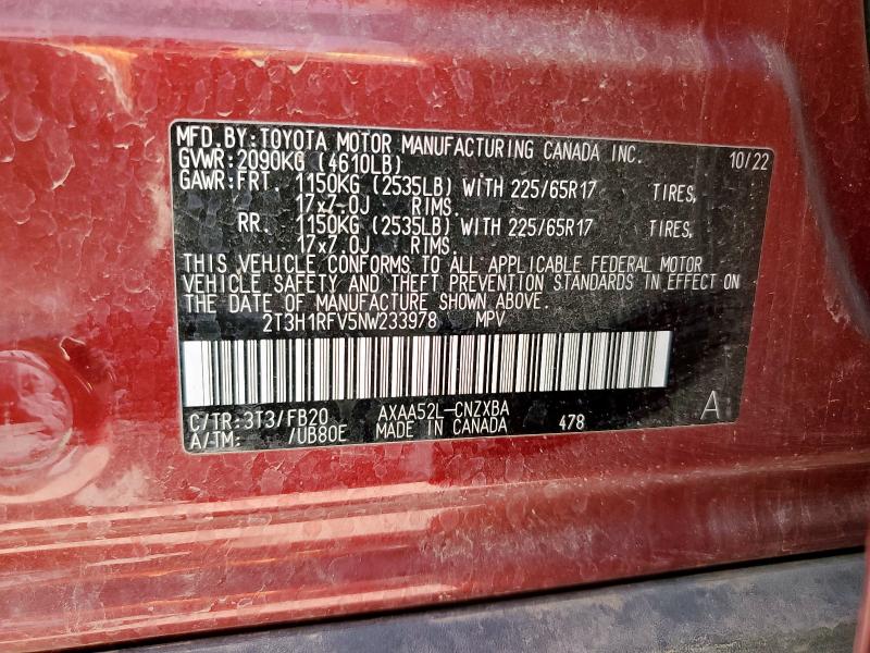 2T3H1RFV5NW233978 - 2022 TOYOTA RAV4 LE Tünd qırmızı foto 13