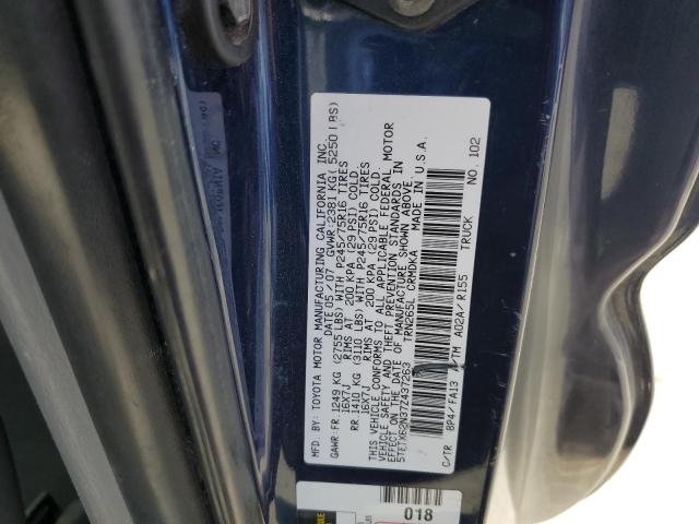 5TETX62N37Z437263 - 2007 TOYOTA TACOMA PRERUNNER ACCESS CAB BLUE photo 12