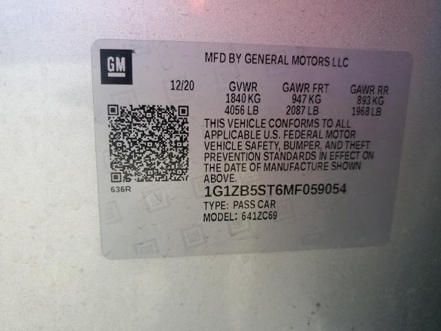 1G1ZB5ST6MF059054 - 2021 CHEVROLET MALIBU LS Gümüş fotoğraf 12