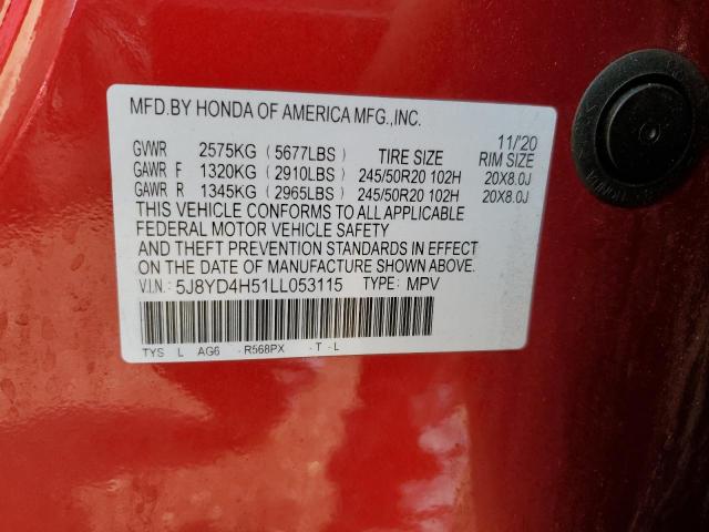 5J8YD4H51LL053115 - 2020 ACURA MDX TECHNOLOGY Rojo foto 13