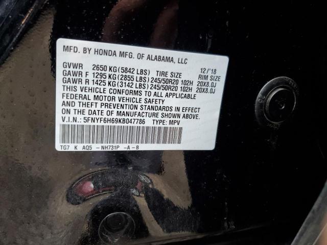 5FNYF6H69KB047786 - 2019 HONDA PILOT TOURING BLACK photo 14