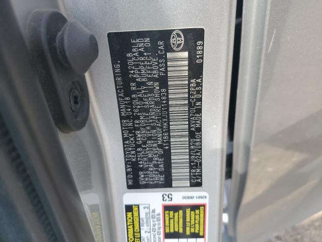 4T1B61HKXJU114838 - 2018 TOYOTA CAMRY XSE 银色 照片 13