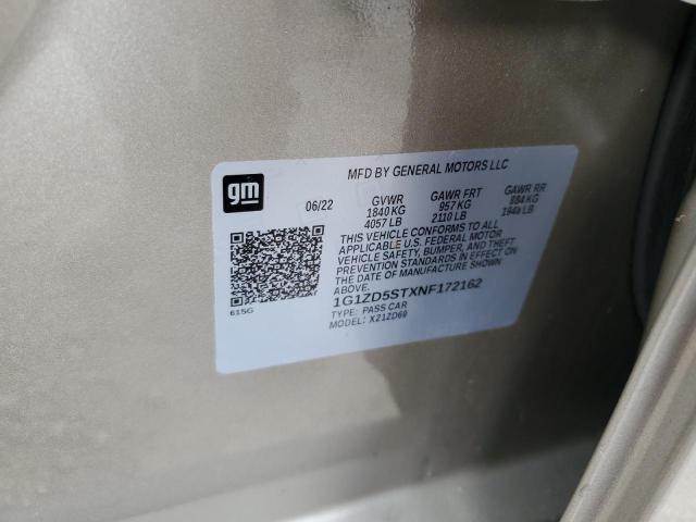 1G1ZD5STXNF172162 - 2022 CHEVROLET MALIBU LT TAN photo 13