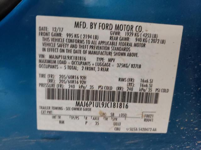 MAJ6P1UL9JC181816 - 2018 FORD ECOSPORT SE Azul foto 12