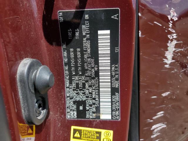 5TDJKRFH1FS103224 - 2015 TOYOTA HIGHLANDER XLE BURGUNDY photo 14