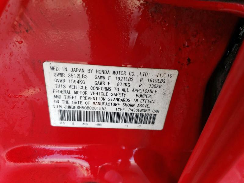 JHMGE8H50BC001552 - 2011 HONDA FIT SPORT RED photo 12