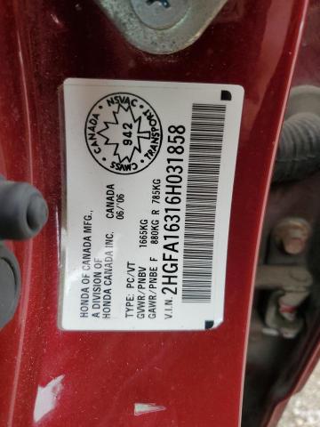 2HGFA16316H031858 - 2006 HONDA CIVIC DX VP Qırmızı foto 12