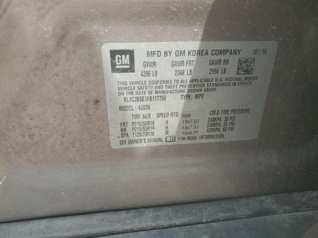 KL4CJBSB1FB117758 - 2015 BUICK ENCORE CONVENIENCE 棕色 照片 12