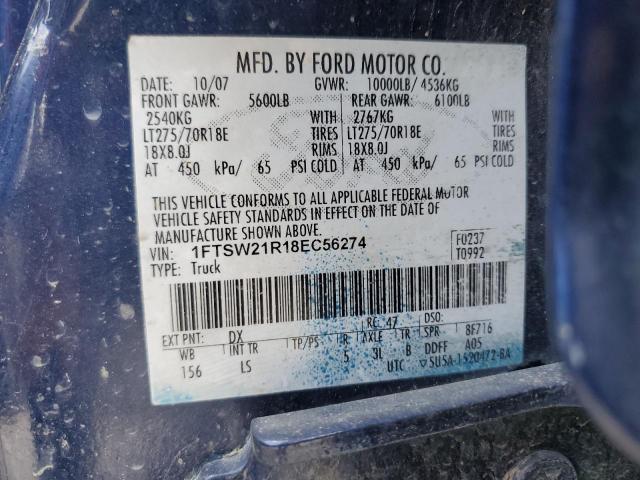 1FTSW21R18EC56274 - 2008 FORD F250 SUPER DUTY BLUE photo 13