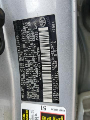 4T1B11HKXJU087896 - 2018 TOYOTA CAMRY L 银色 照片 12
