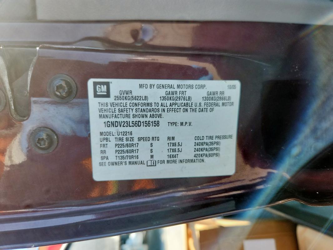 1GNDV23L56D156158 - 2006 CHEVROLET UPLANDER LS BURGUNDY photo 13