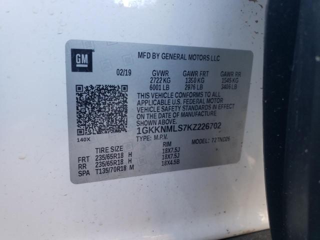 1GKKNMLS7KZ226702 - 2019 GMC ACADIA SLT-1 Beyaz fotoğraf 14