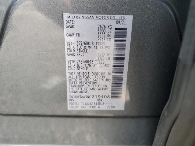 5N1DR3AA5NC219408 - 2022 NISSAN PATHFINDER S Boz foto 14