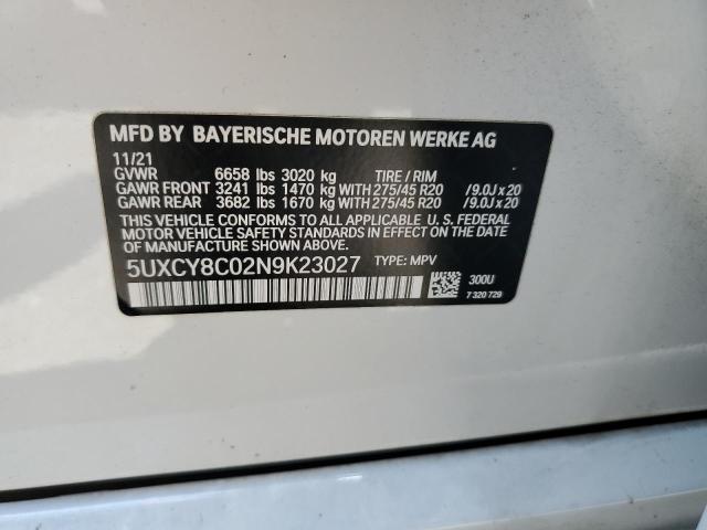 5UXCY8C02N9K23027 - 2022 BMW X6 M50I WHITE photo 12
