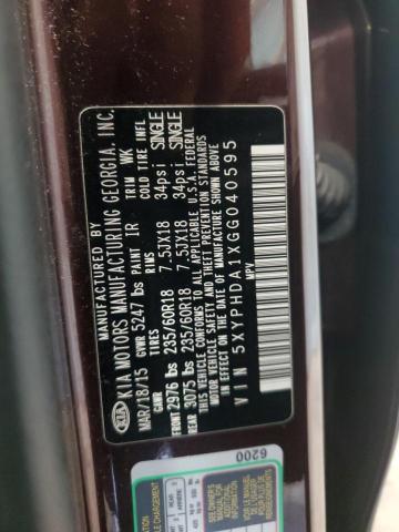5XYPHDA1XGG040595 - 2016 KIA SORENTO EX MAROON photo 13