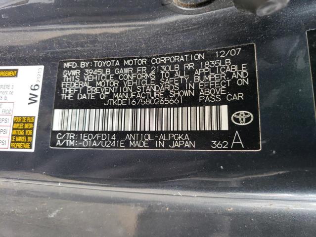 JTKDE167580265661 - 2008 TOYOTA SCION TC GRAY photo 12