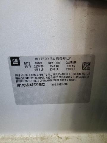 1G11C5SL6FF296642 - 2015 CHEVROLET MALIBU 1LT 银色 照片 12