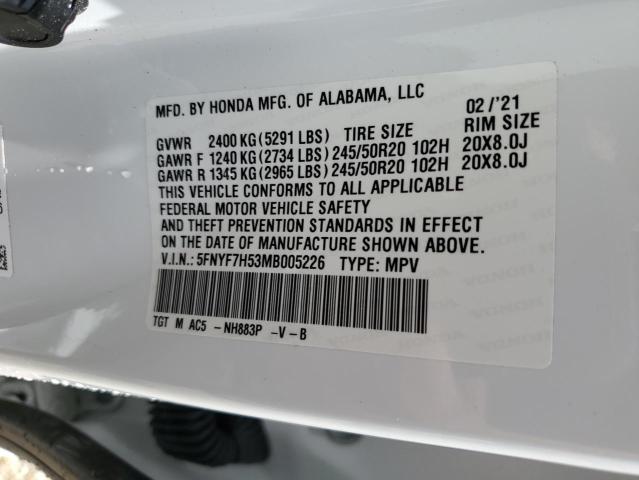 5FNYF7H53MB005226 - 2021 HONDA PASSPORT EXL Ağ foto 13