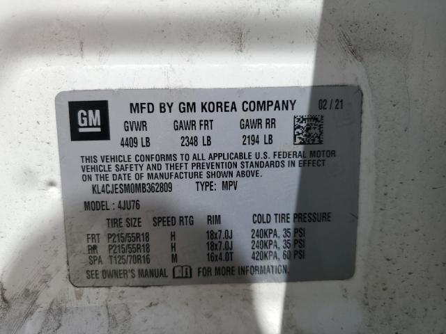 KL4CJESM0MB362809 - 2021 BUICK ENCORE PREFERRED WHITE photo 12