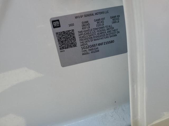 1G1ZG5ST4NF215580 - 2022 CHEVROLET MALIBU RS WHITE photo 12