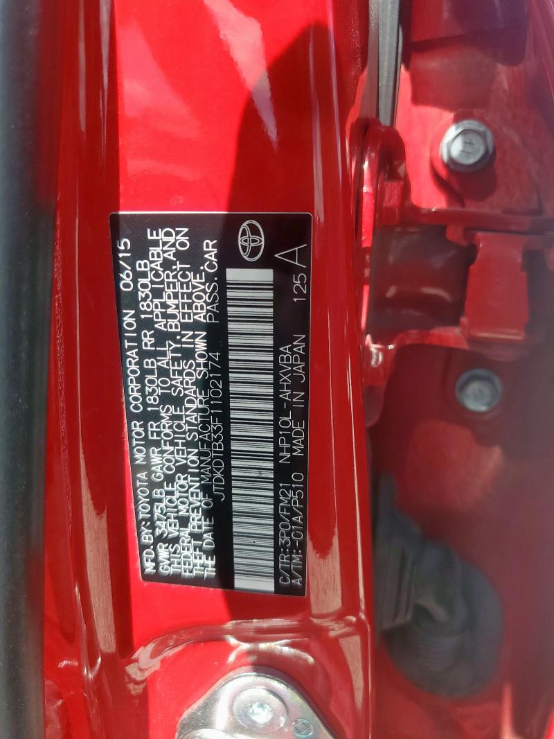 JTDKDTB33F1102174 - 2015 TOYOTA PRIUS C 红色 照片 12