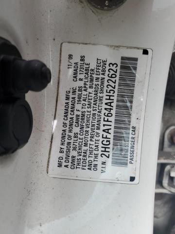 2HGFA1F64AH522623 - 2010 HONDA CIVIC LX-S WHITE photo 12