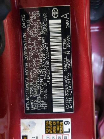 JTDKB20U457024401 - 2005 TOYOTA PRIUS მუქწითელი ფოტო 12
