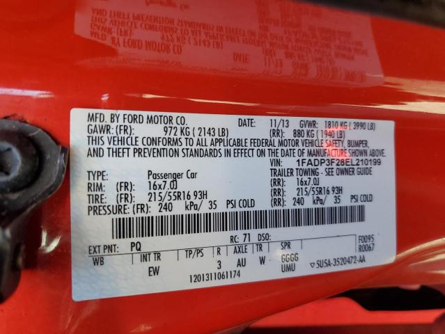 1FADP3F28EL210199 - 2014 FORD FOCUS SE RED photo 12