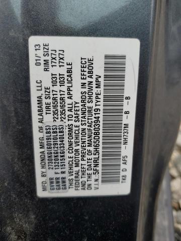 5FNRL5H65DB039419 - 2013 HONDA ODYSSEY EXL GRAY photo 13