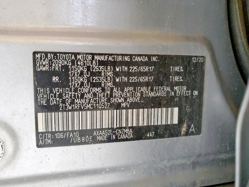 2T3W1RFV5MC110527 - 2021 TOYOTA RAV4 XLE 银色 照片 13