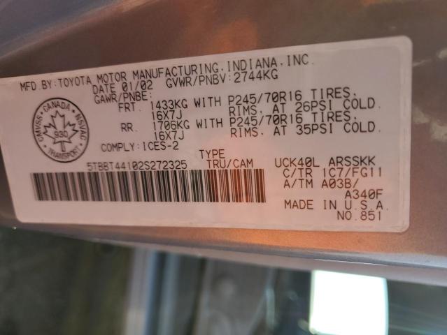 5TBBT44102S272325 - 2002 TOYOTA TUNDRA ACCESS CAB Қоңыр фото 12