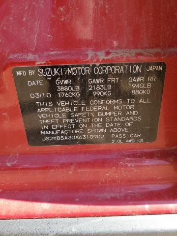 JS2YB5A30A6310902 - 2010 SUZUKI SX4 RED photo 12