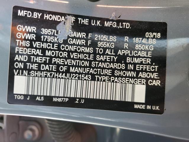 SHHFK7H44JU221543 - 2018 HONDA CIVIC SPORT GRAY photo 12