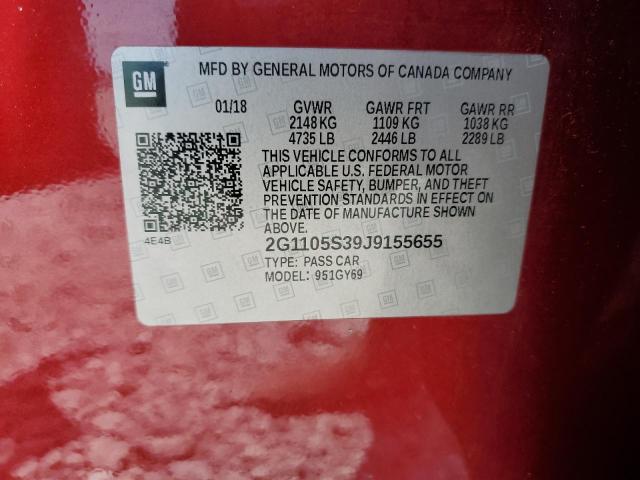 2G1105S39J9155655 - 2018 CHEVROLET IMPALA LT Qırmızı foto 12