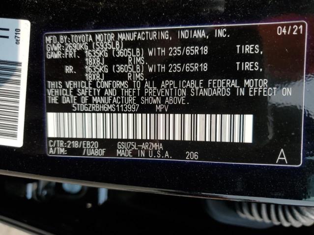 5TDGZRBH6MS113997 - 2021 TOYOTA HIGHLANDER XLE Սև լուսանկար 13