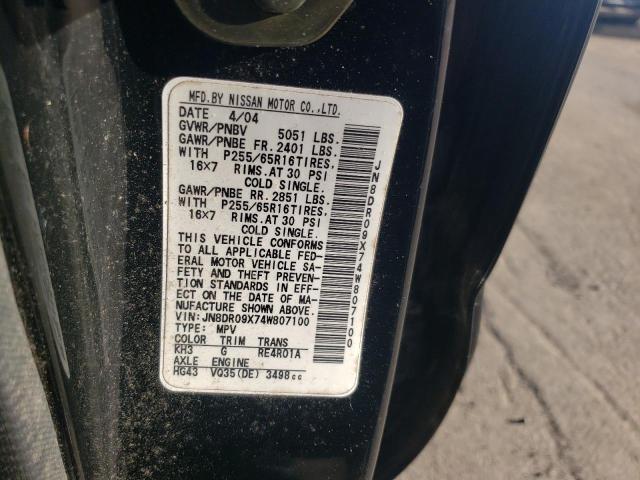 JN8DR09X74W807100 - 2004 NISSAN PATHFINDER LE BLACK photo 12