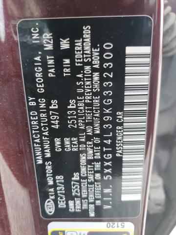 5XXGT4L39KG332300 - 2019 KIA OPTIMA LX MAROON photo 12