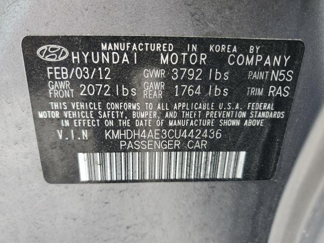 KMHDH4AE3CU442436 - 2012 HYUNDAI ELANTRA GLS GRAY photo 13