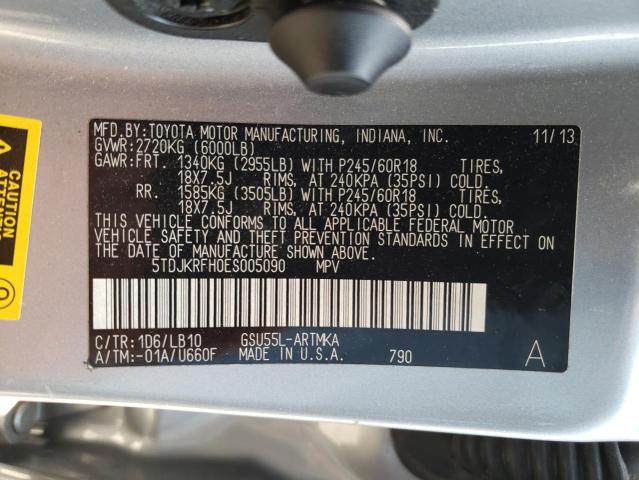 5TDJKRFH0ES005090 - 2014 TOYOTA HIGHLANDER XLE Gümüş foto 13