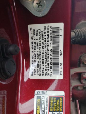 19XFA1F65AE017572 - 2010 HONDA CIVIC LX-S 勃艮第红 照片 12