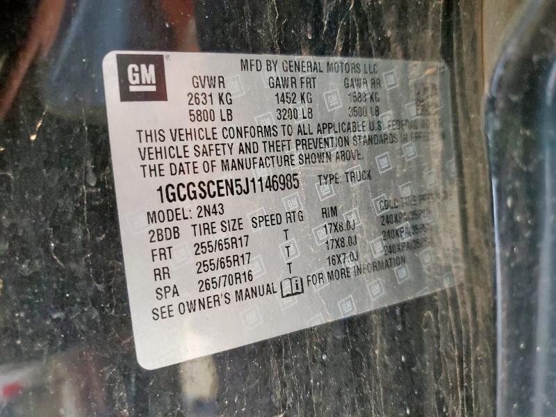 1GCGSCEN5J1146985 - 2018 CHEVROLET COLORADO LT BLACK photo 12