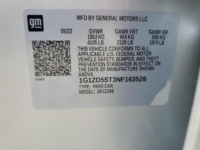 1G1ZD5ST3NF163528 - 2022 CHEVROLET MALIBU LT SILVER photo 12