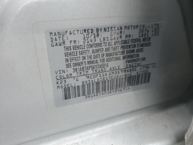 3N1AB7AP5KY246914 - 2019 NISSAN SENTRA S SILVER photo 13