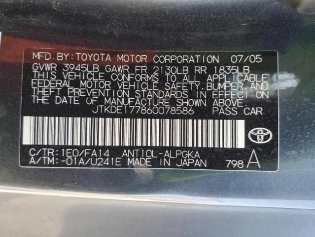 JTKDE177860078586 - 2006 TOYOTA SCION TC Boz foto 12