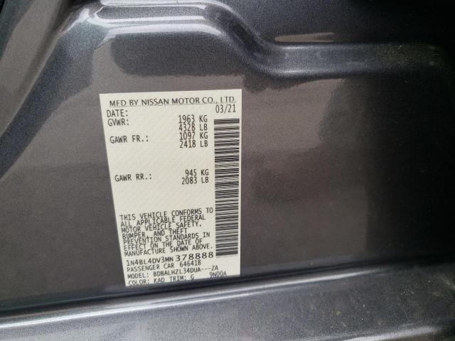 1N4BL4DV3MN378888 - 2021 NISSAN ALTIMA SV GRAY photo 10