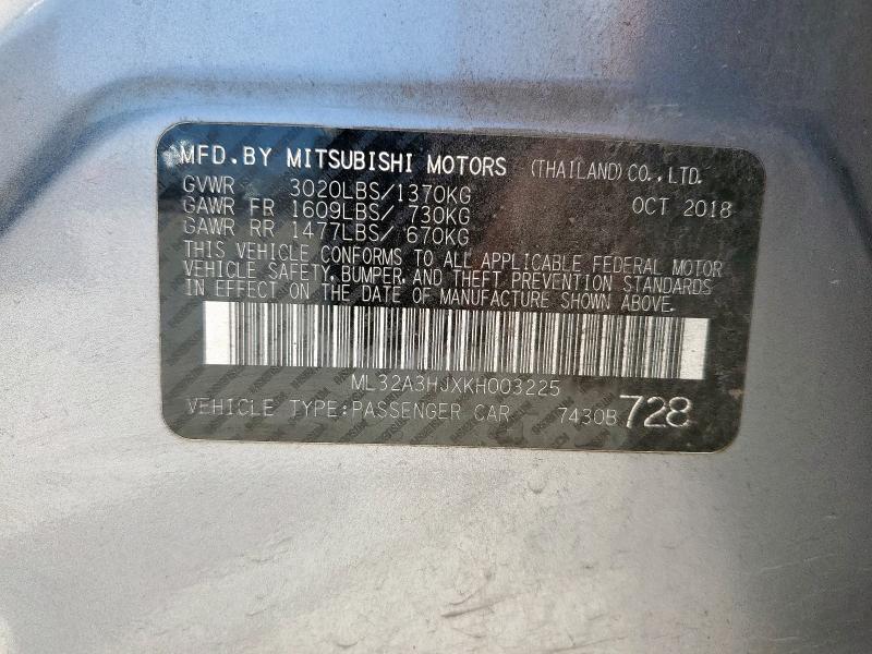 ML32A3HJXKH003225 - 2019 MITSUBISHI MIRAGE ES Szary zdjęcie 12